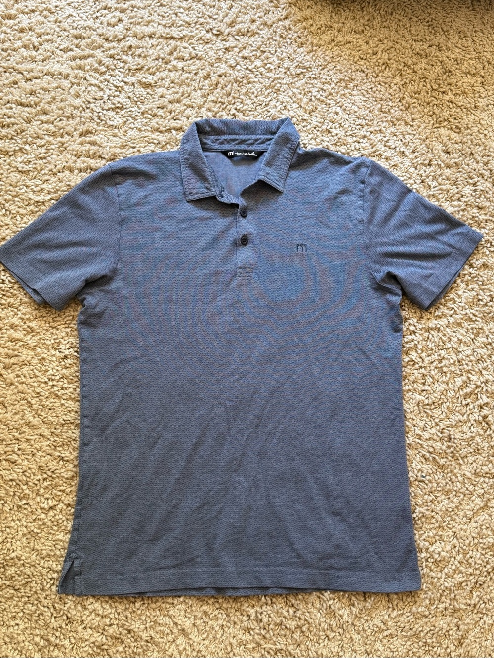 Travis Mathew Heater Polo Blue textured jacquard weave Size Medium